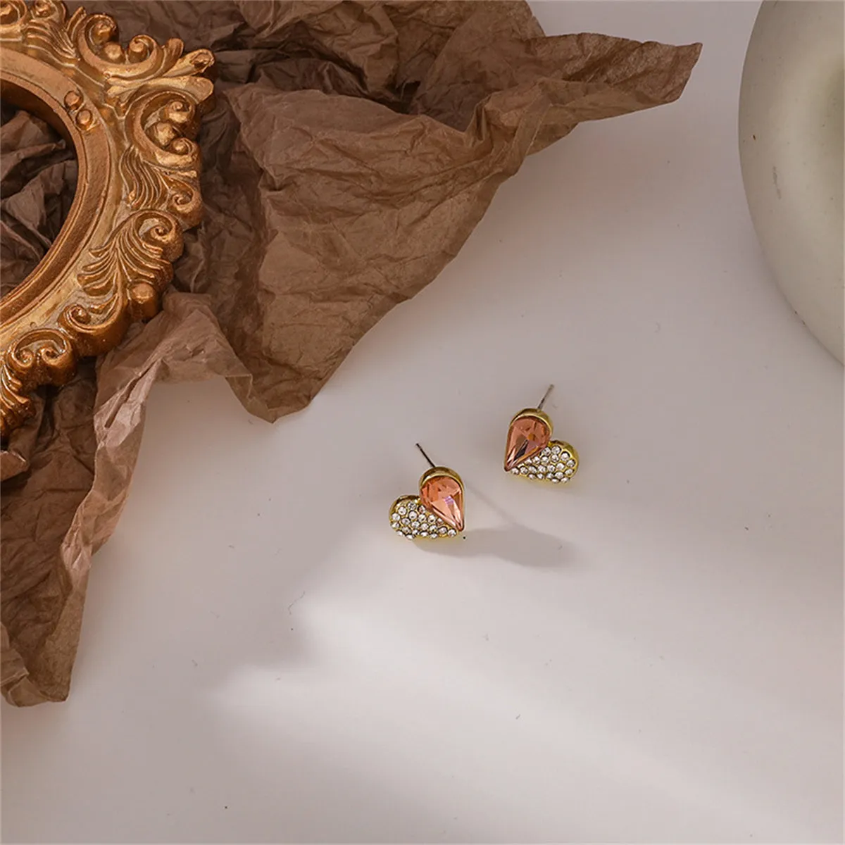 Cubic Zirconia & Crystal 18K Gold-Plated Heart Stud Earrings