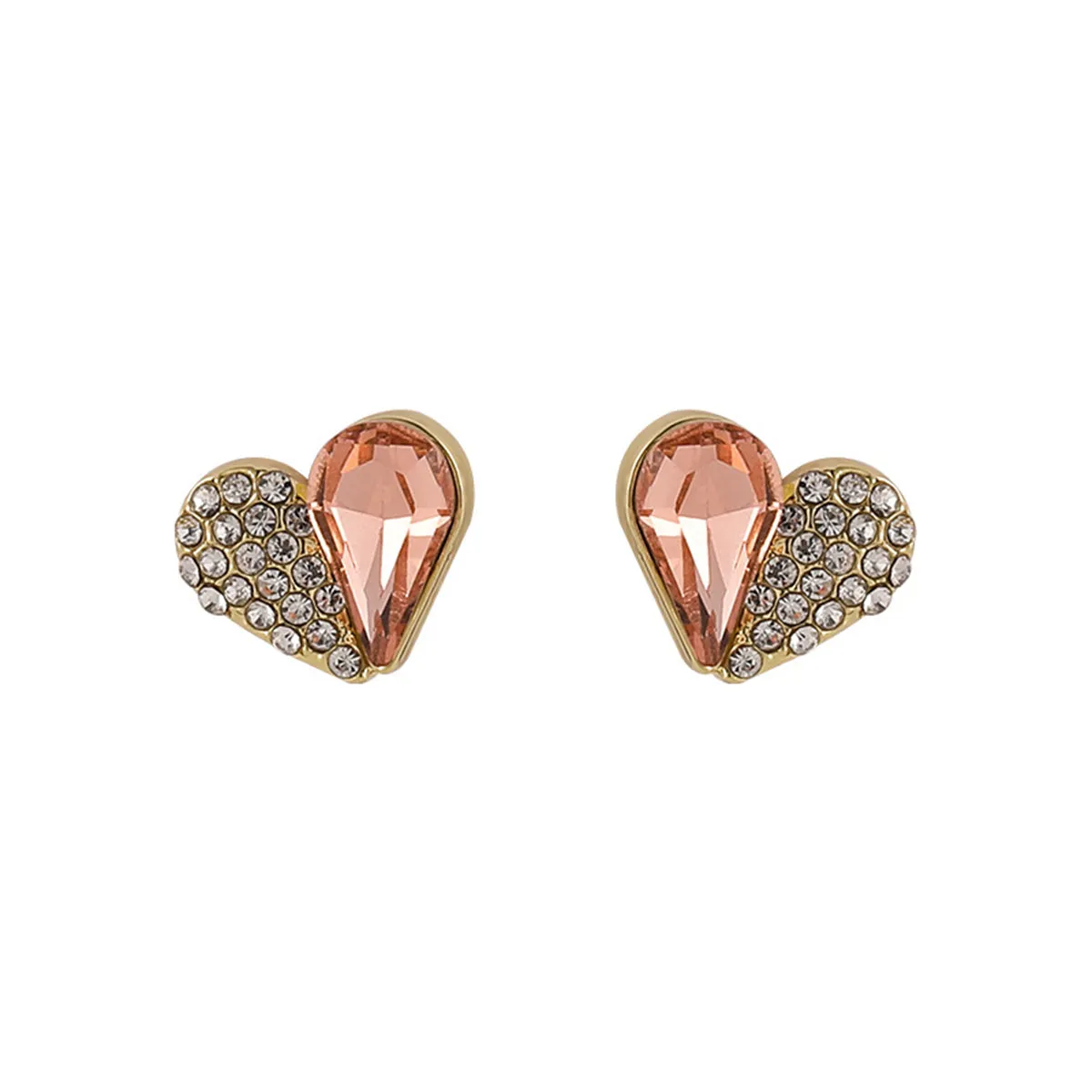 Cubic Zirconia & Crystal 18K Gold-Plated Heart Stud Earrings