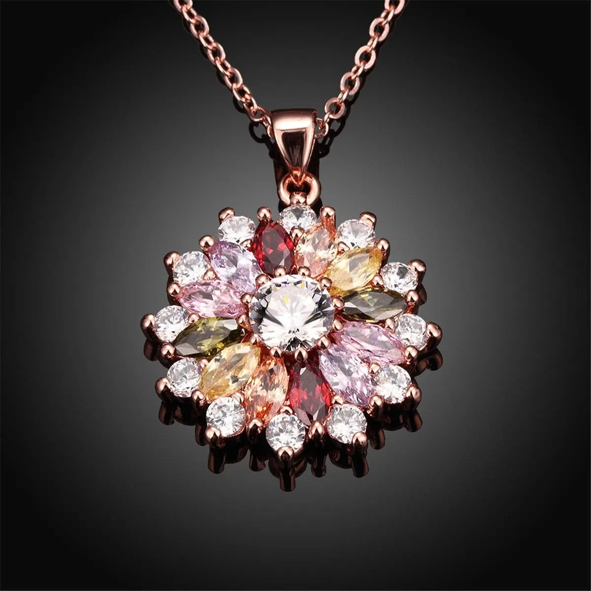 Cubic Zirconia & Crystal 18K Rose Gold-Plated Burst Pendant Necklace
