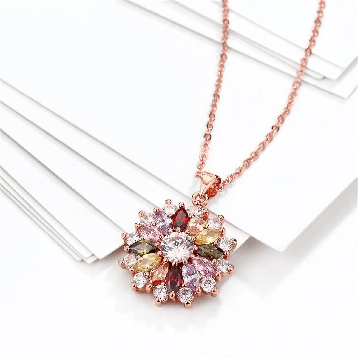 Cubic Zirconia & Crystal 18K Rose Gold-Plated Burst Pendant Necklace