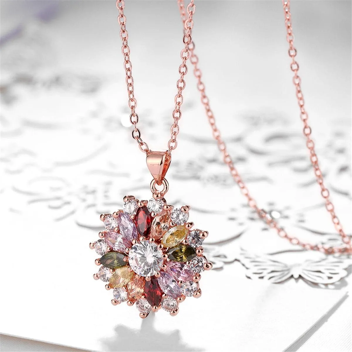 Cubic Zirconia & Crystal 18K Rose Gold-Plated Burst Pendant Necklace