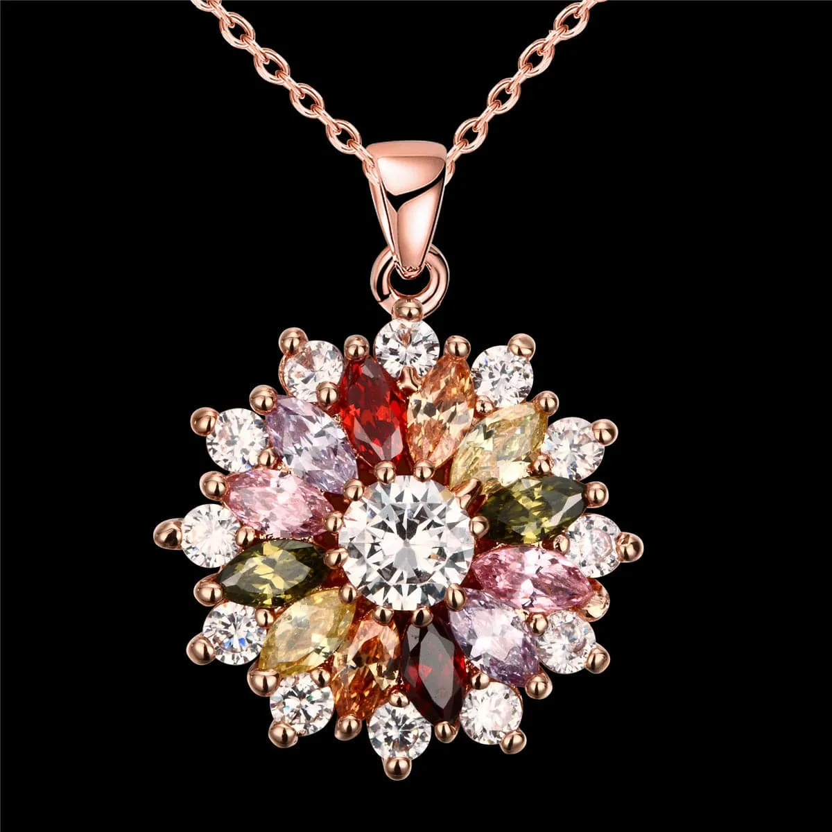 Cubic Zirconia & Crystal 18K Rose Gold-Plated Burst Pendant Necklace