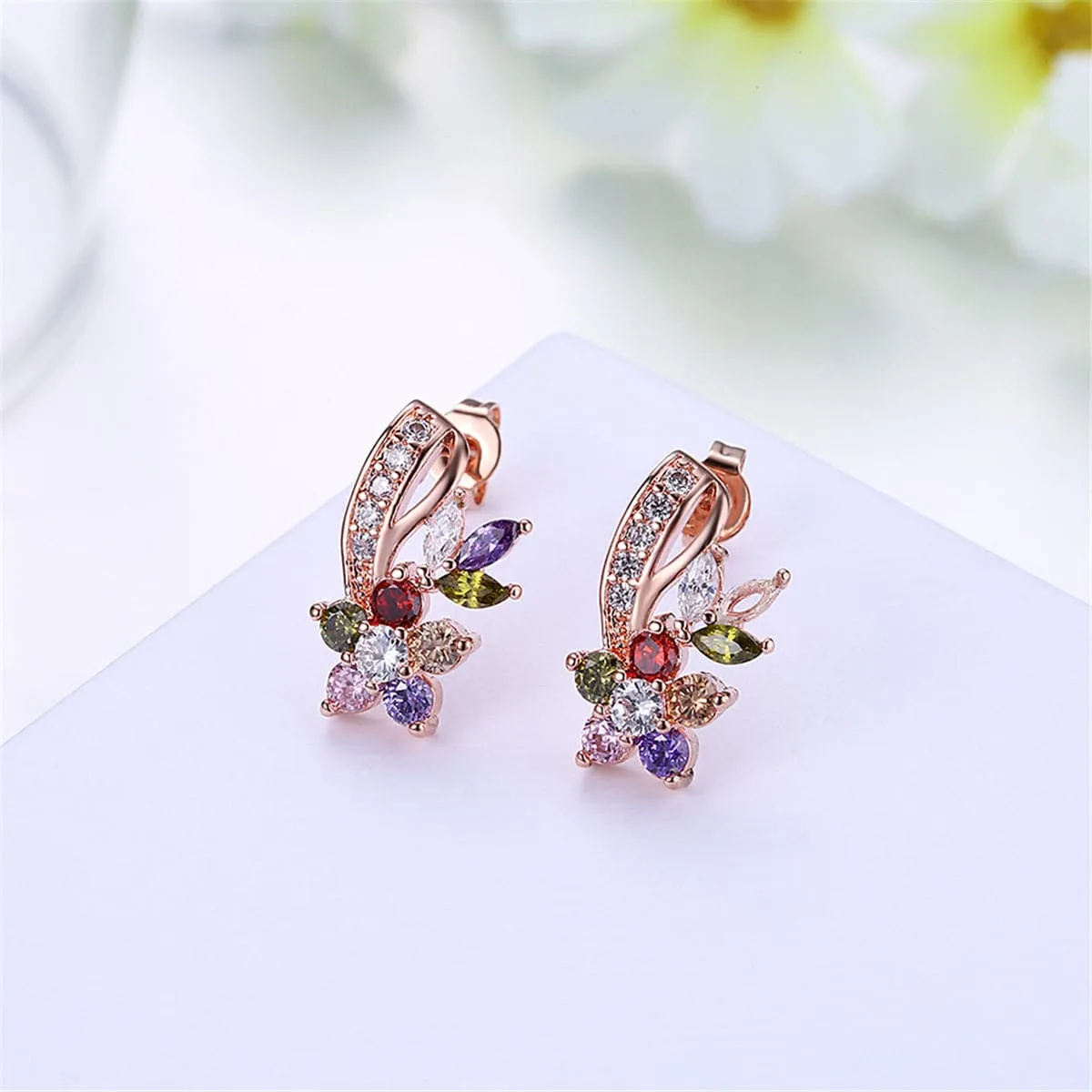 Cubic Zirconia & Crystal 18K Rose Gold-Plated Floral Stud Earrings
