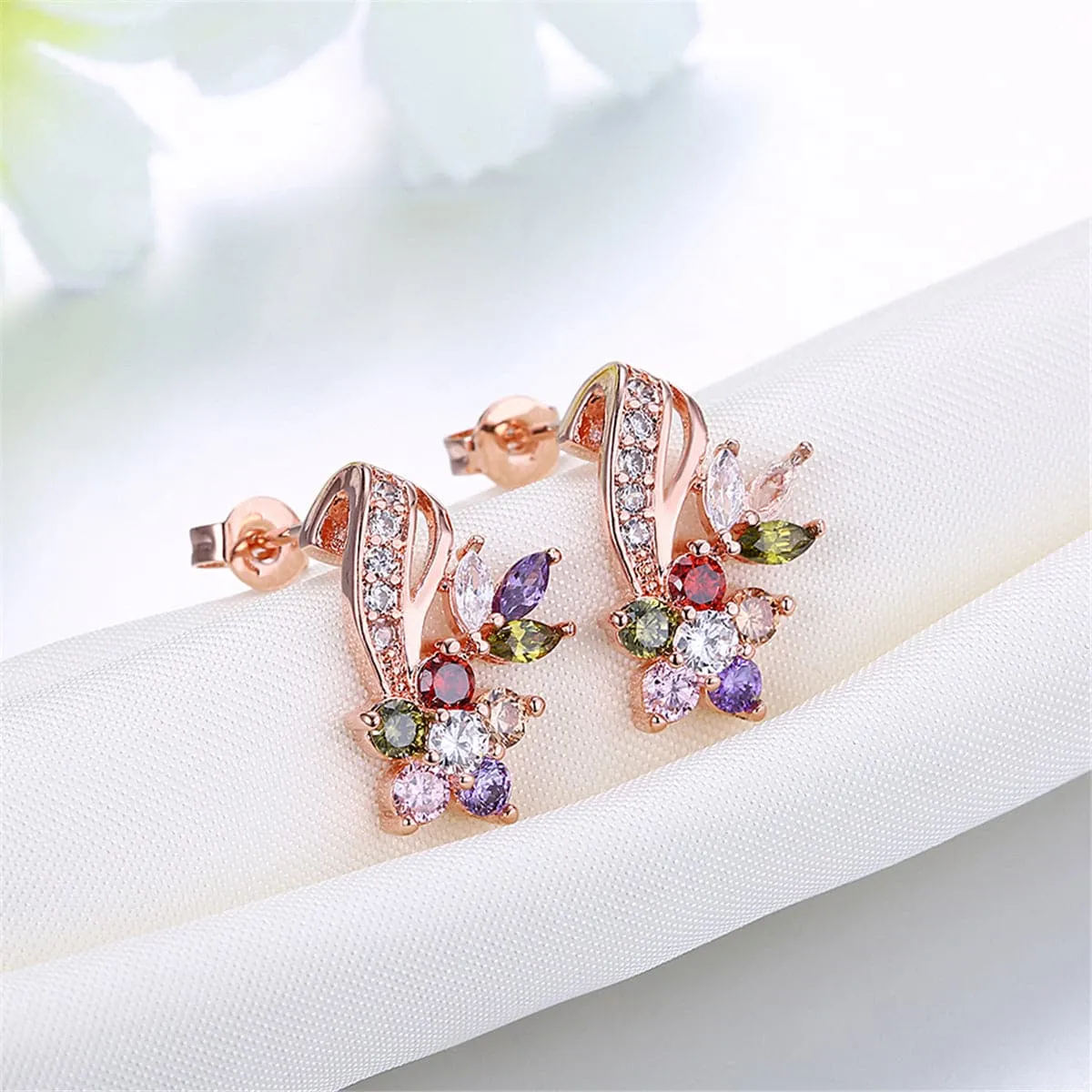 Cubic Zirconia & Crystal 18K Rose Gold-Plated Floral Stud Earrings