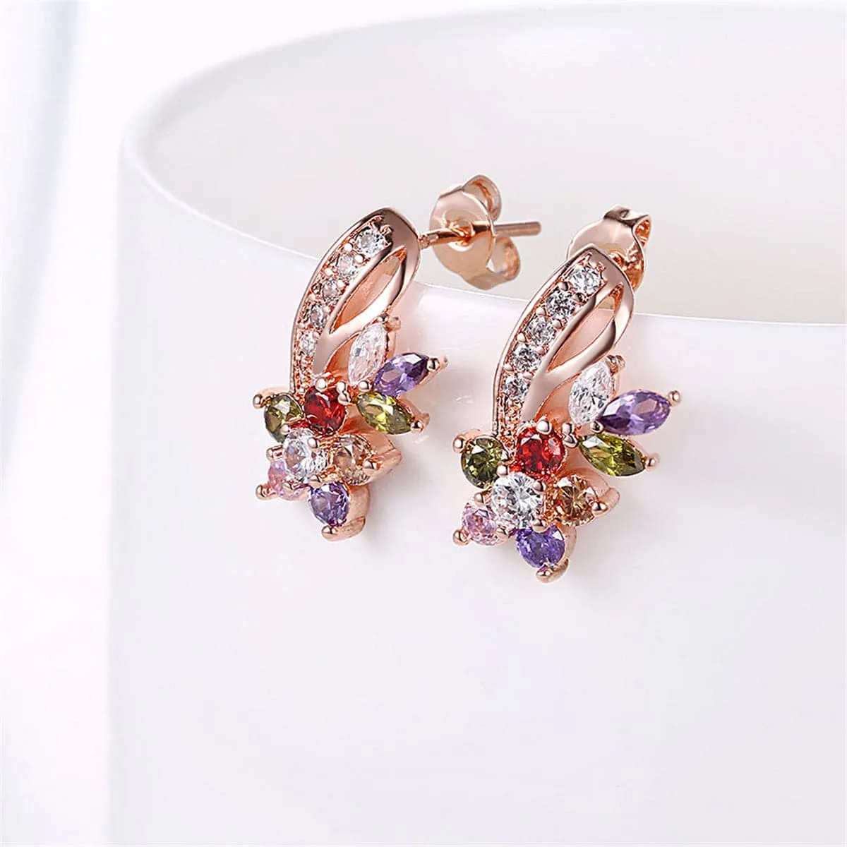 Cubic Zirconia & Crystal 18K Rose Gold-Plated Floral Stud Earrings