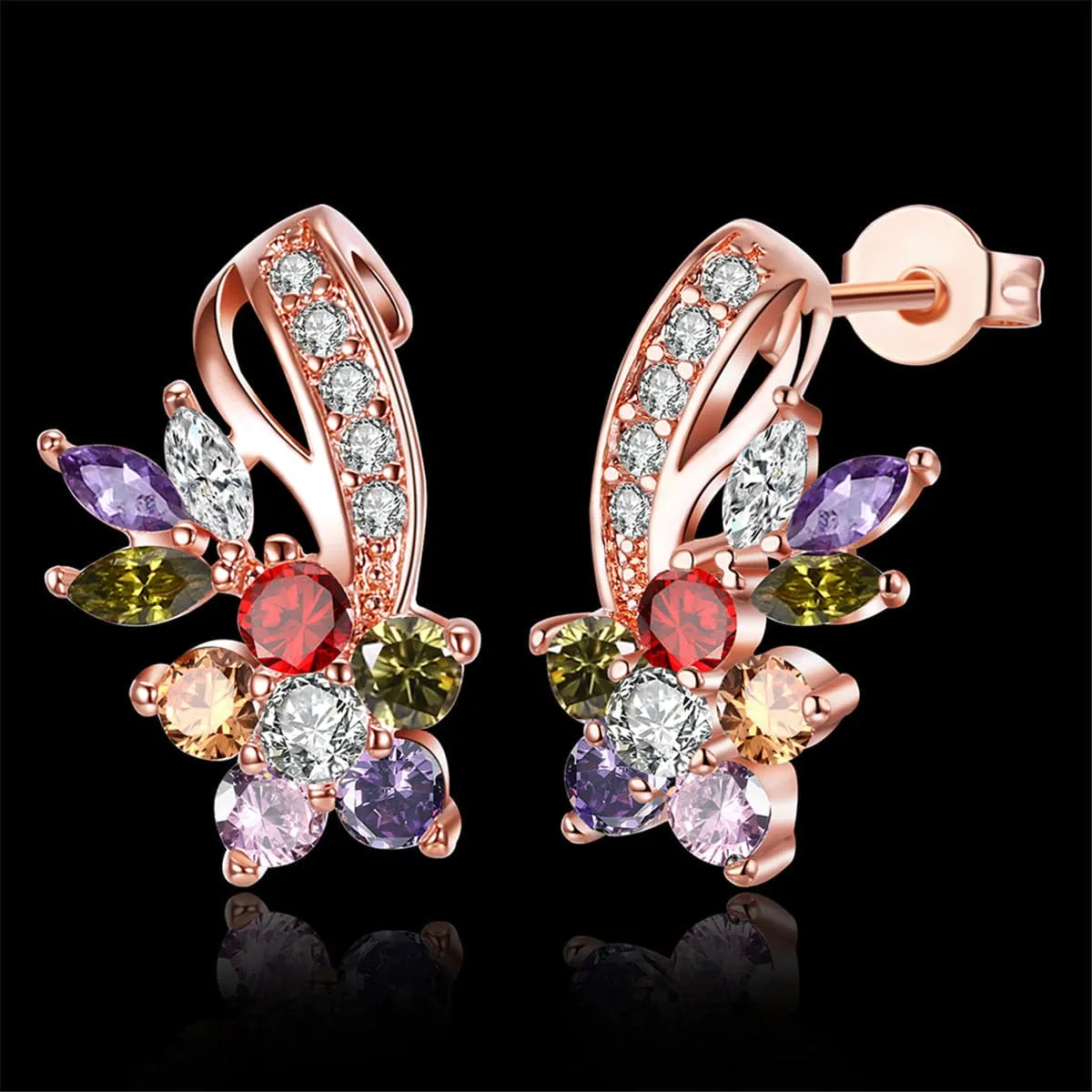Cubic Zirconia & Crystal 18K Rose Gold-Plated Floral Stud Earrings