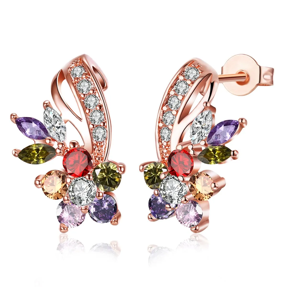 Cubic Zirconia & Crystal 18K Rose Gold-Plated Floral Stud Earrings