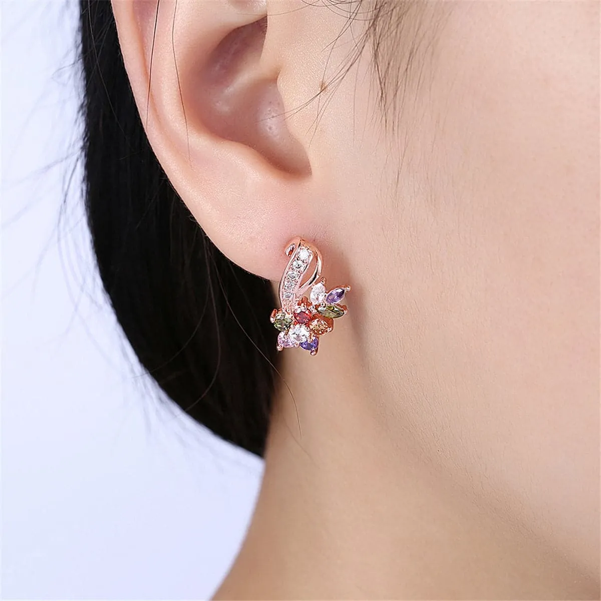 Cubic Zirconia & Crystal 18K Rose Gold-Plated Floral Stud Earrings