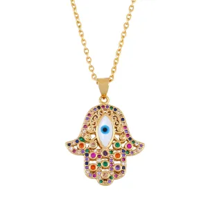 Cubic Zirconia & Enamel 18K Gold-Plated Hamsa Pendant Necklace
