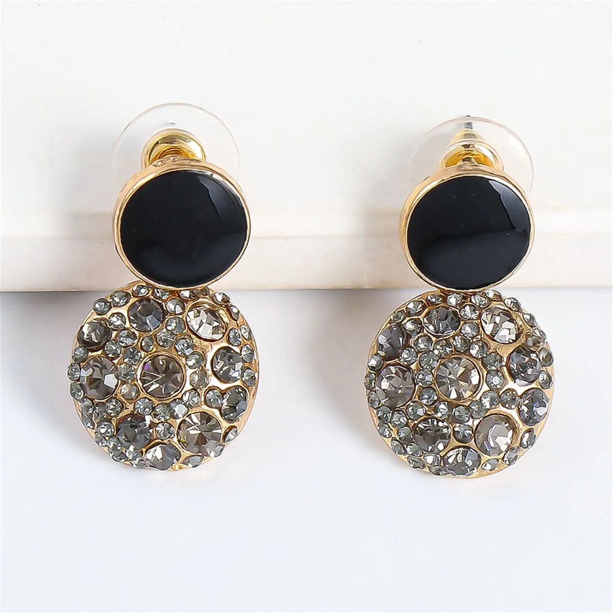 Cubic Zirconia & Enamel 18K Gold-Plated Round Drop Earring