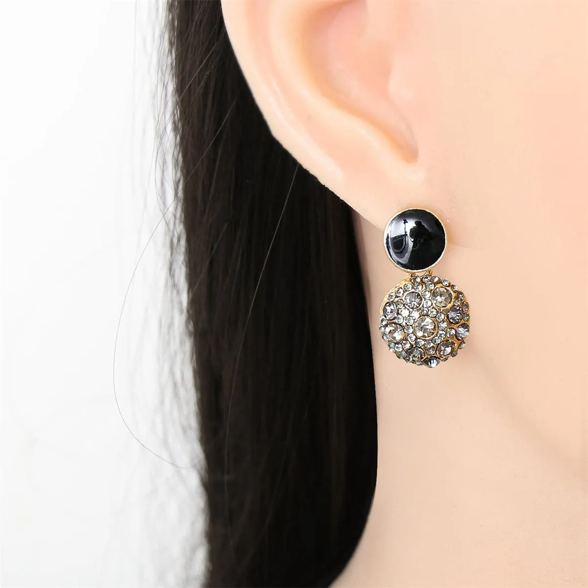 Cubic Zirconia & Enamel 18K Gold-Plated Round Drop Earring