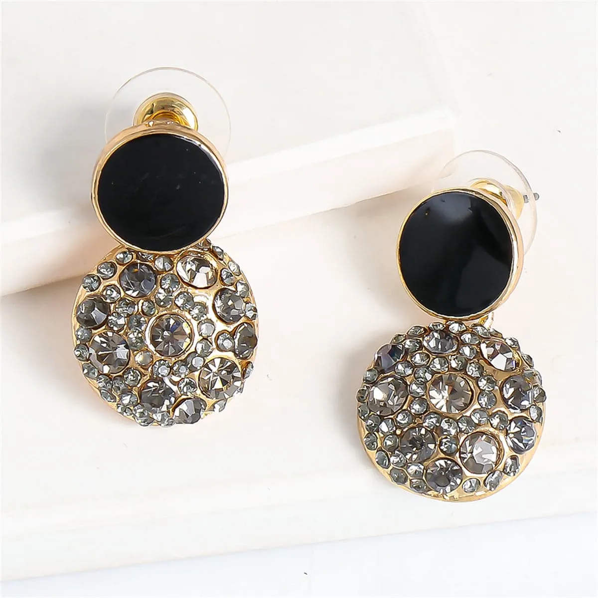 Cubic Zirconia & Enamel 18K Gold-Plated Round Drop Earring
