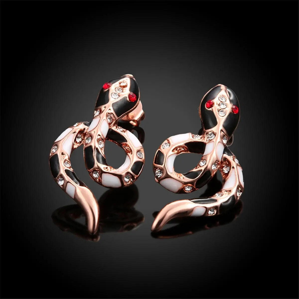 Cubic Zirconia & Enamel 18K Rose Gold-Plated Snake Stud Earrings