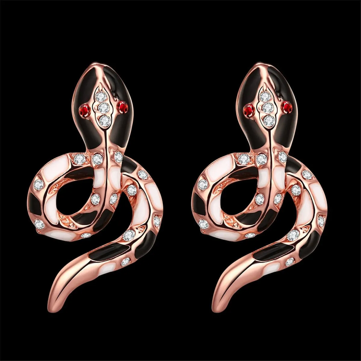 Cubic Zirconia & Enamel 18K Rose Gold-Plated Snake Stud Earrings