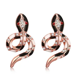 Cubic Zirconia & Enamel 18K Rose Gold-Plated Snake Stud Earrings