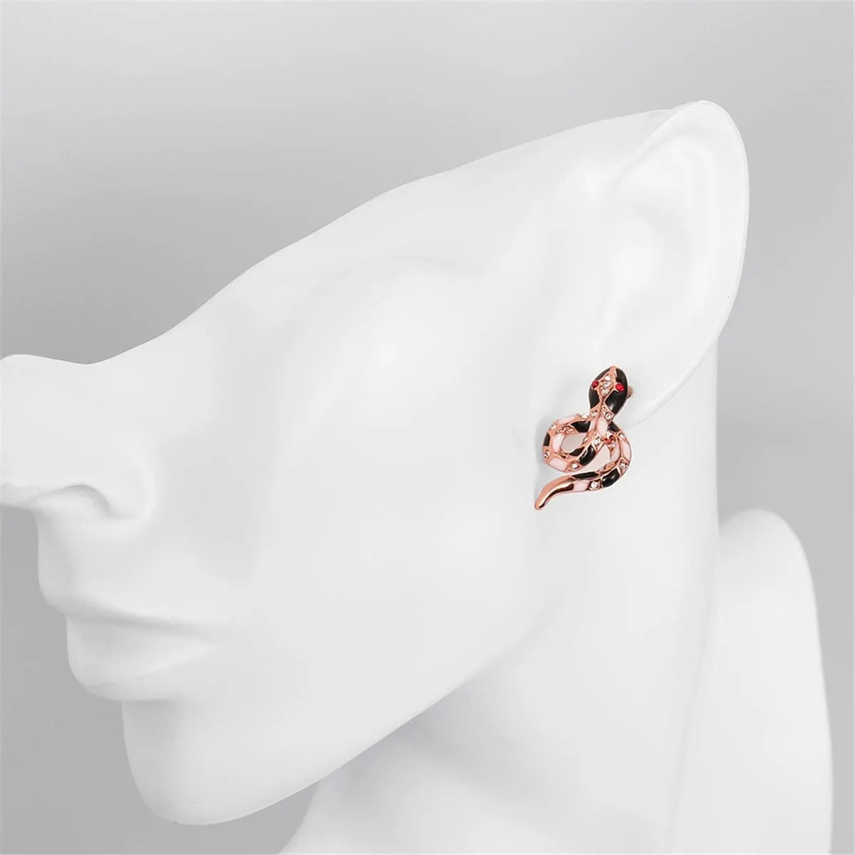Cubic Zirconia & Enamel 18K Rose Gold-Plated Snake Stud Earrings
