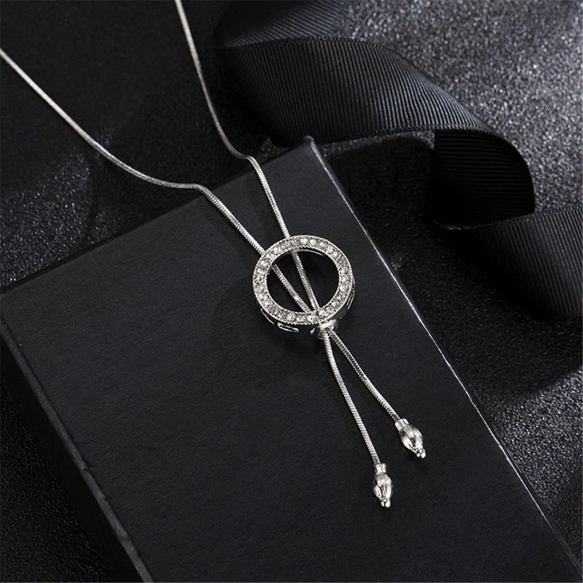 Cubic Zirconia & Silver-Plated Circle Lariat Necklace