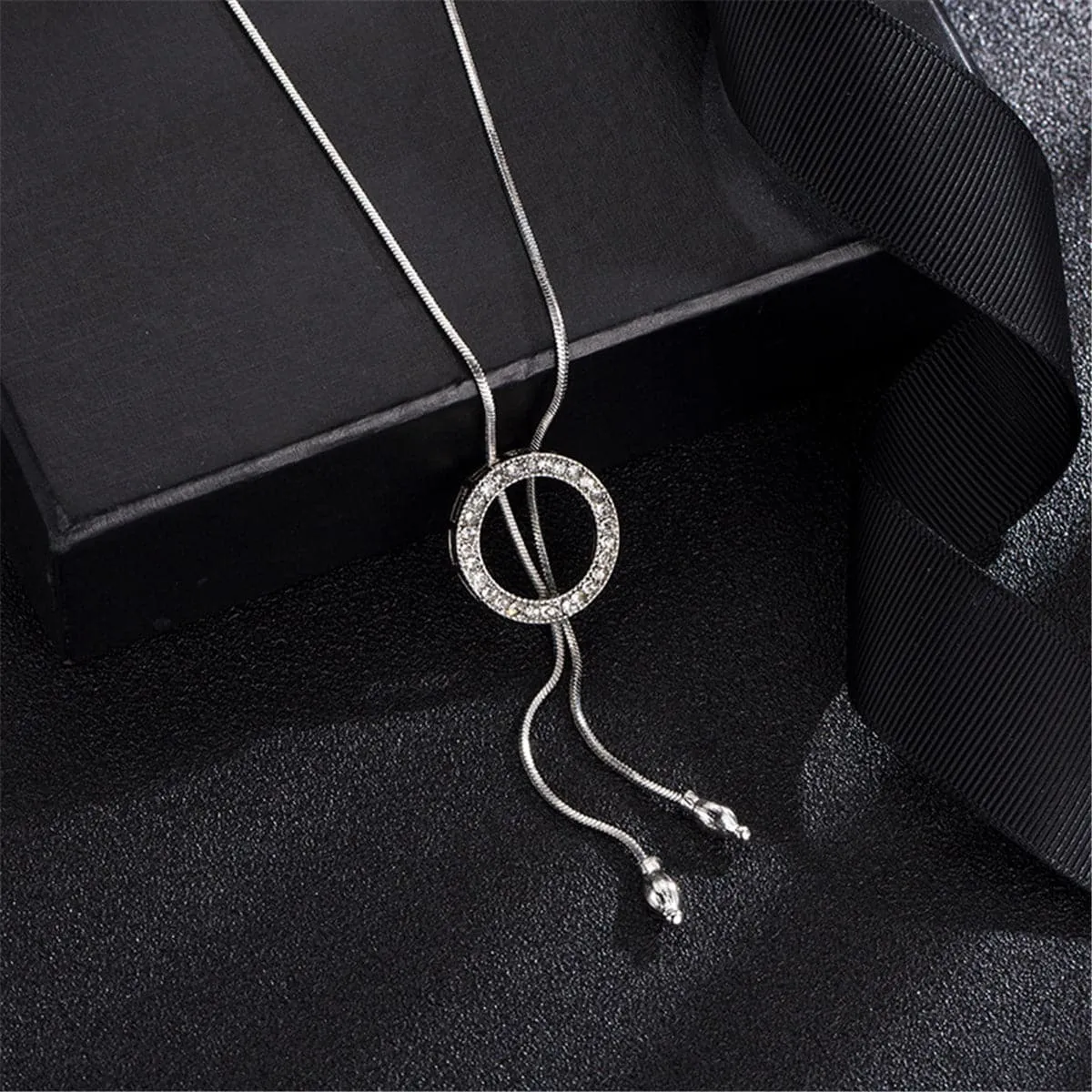 Cubic Zirconia & Silver-Plated Circle Lariat Necklace