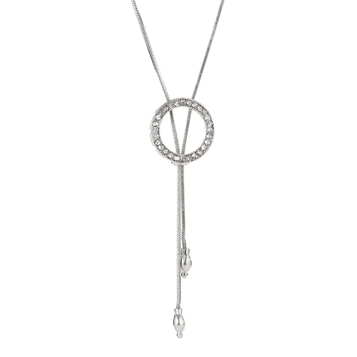 Cubic Zirconia & Silver-Plated Circle Lariat Necklace
