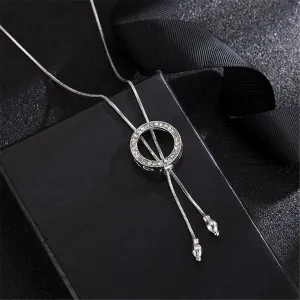 Cubic Zirconia & Silver-Plated Circle Lariat Necklace