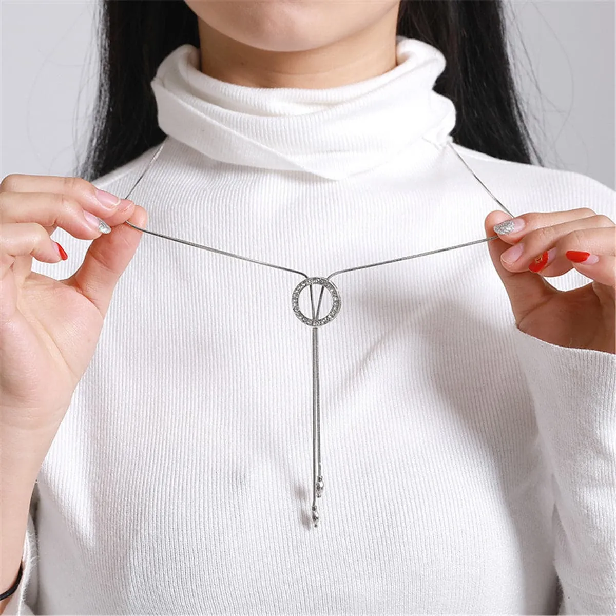 Cubic Zirconia & Silver-Plated Circle Lariat Necklace
