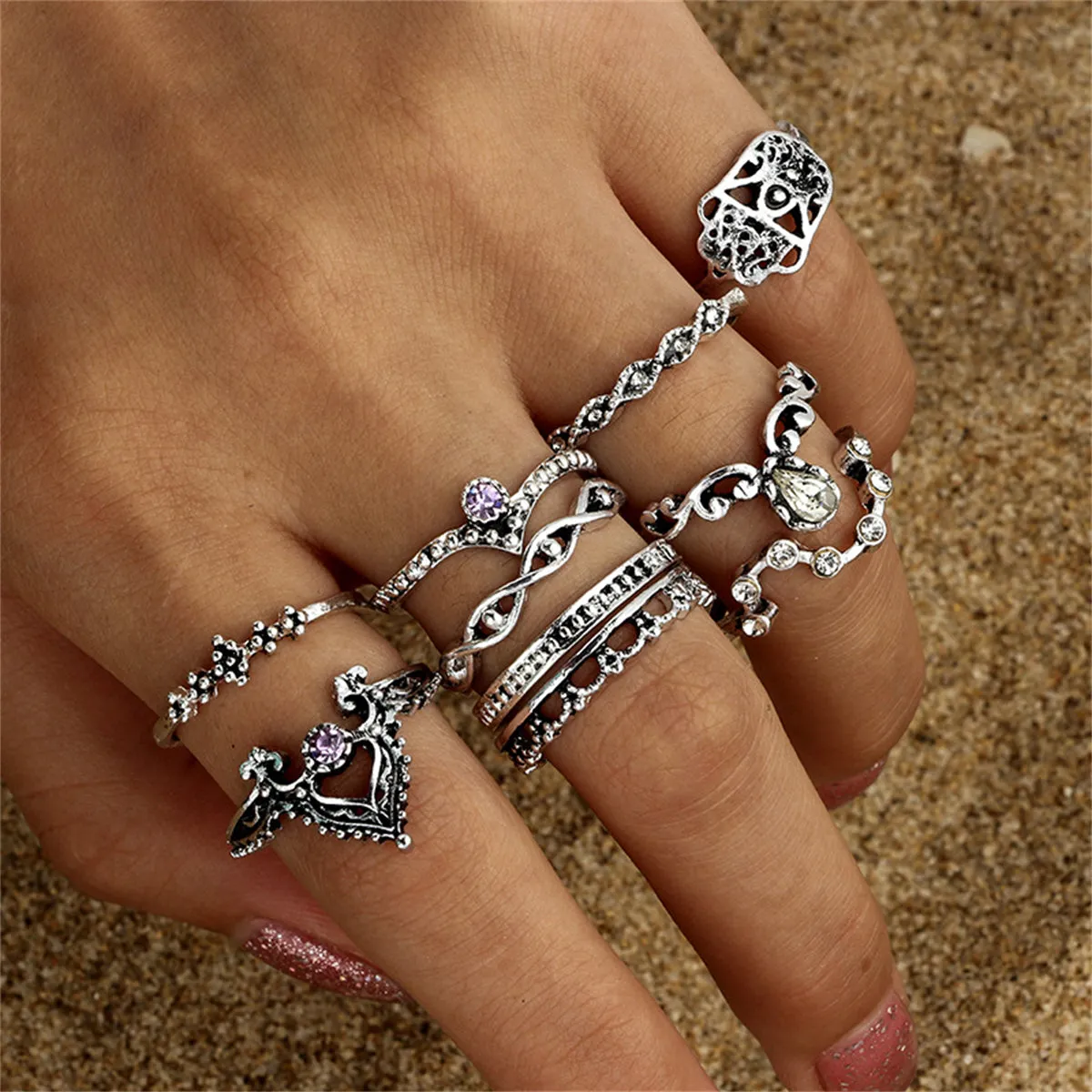 Cubic Zirconia & Silver-Plated Dipper Crown Ring Set