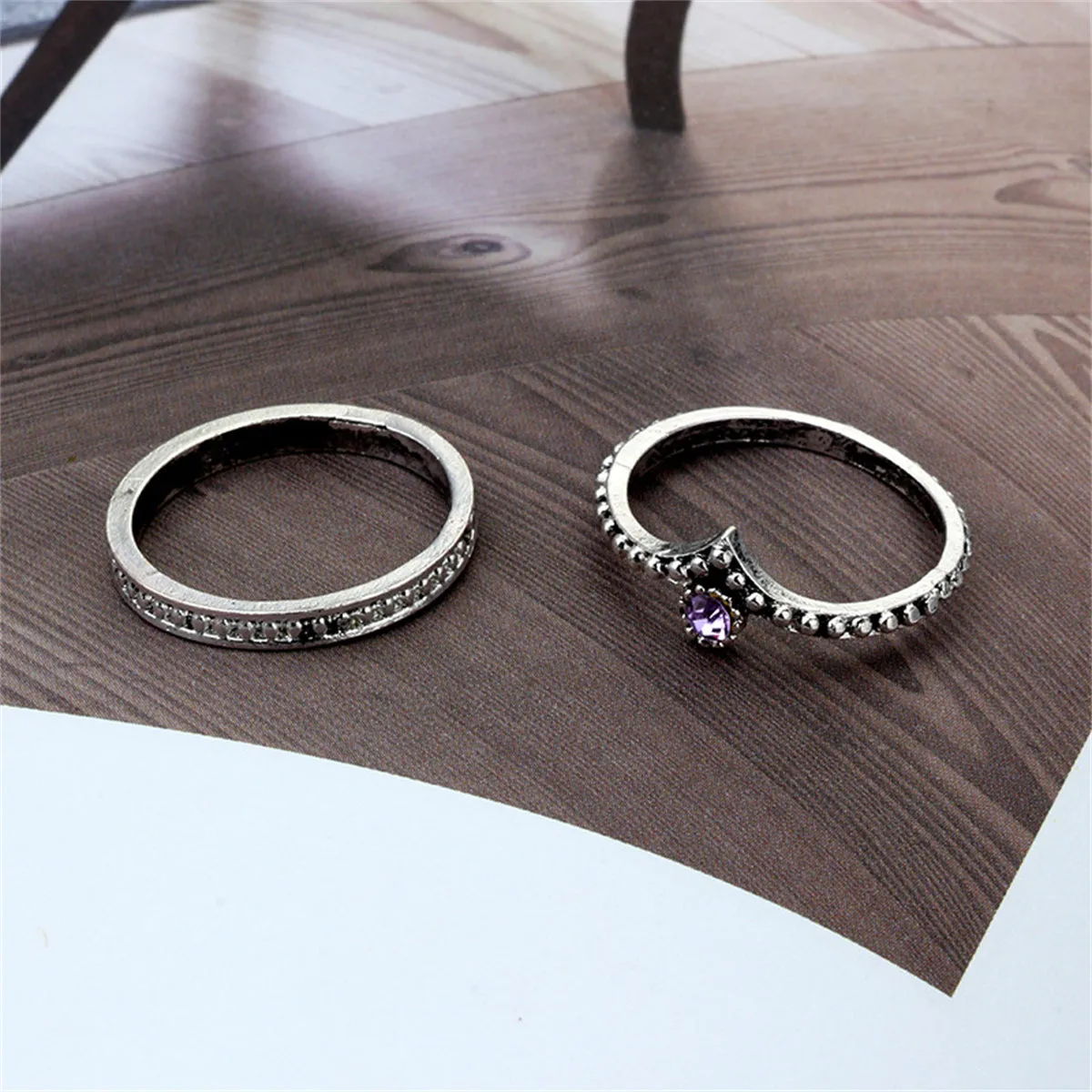 Cubic Zirconia & Silver-Plated Dipper Crown Ring Set