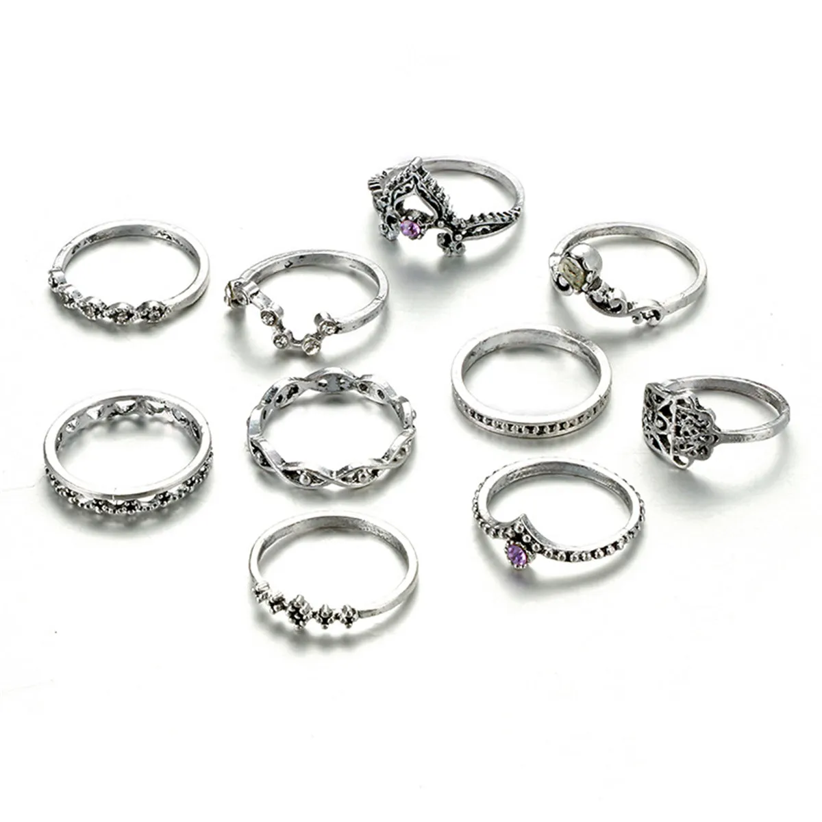 Cubic Zirconia & Silver-Plated Dipper Crown Ring Set