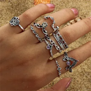 Cubic Zirconia & Silver-Plated Dipper Crown Ring Set