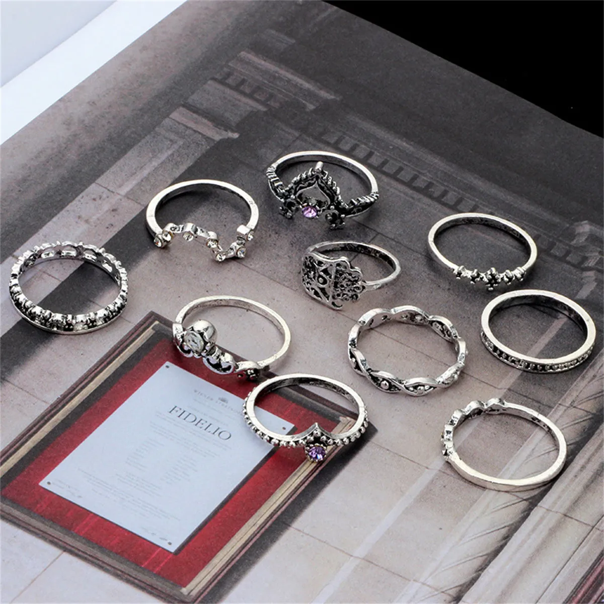 Cubic Zirconia & Silver-Plated Dipper Crown Ring Set