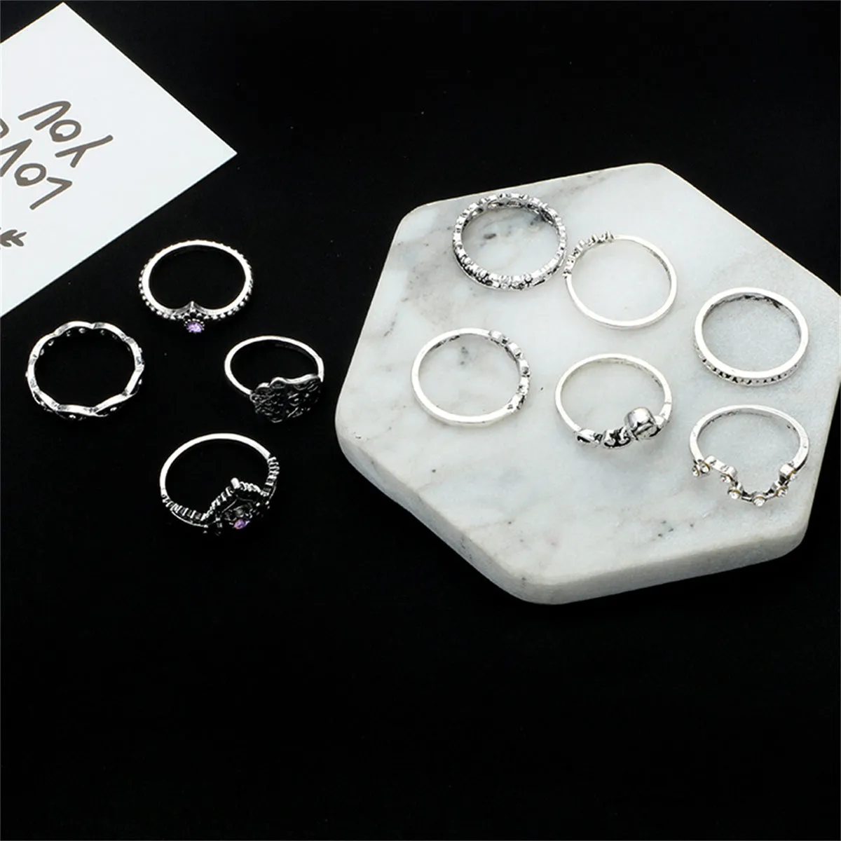 Cubic Zirconia & Silver-Plated Dipper Crown Ring Set