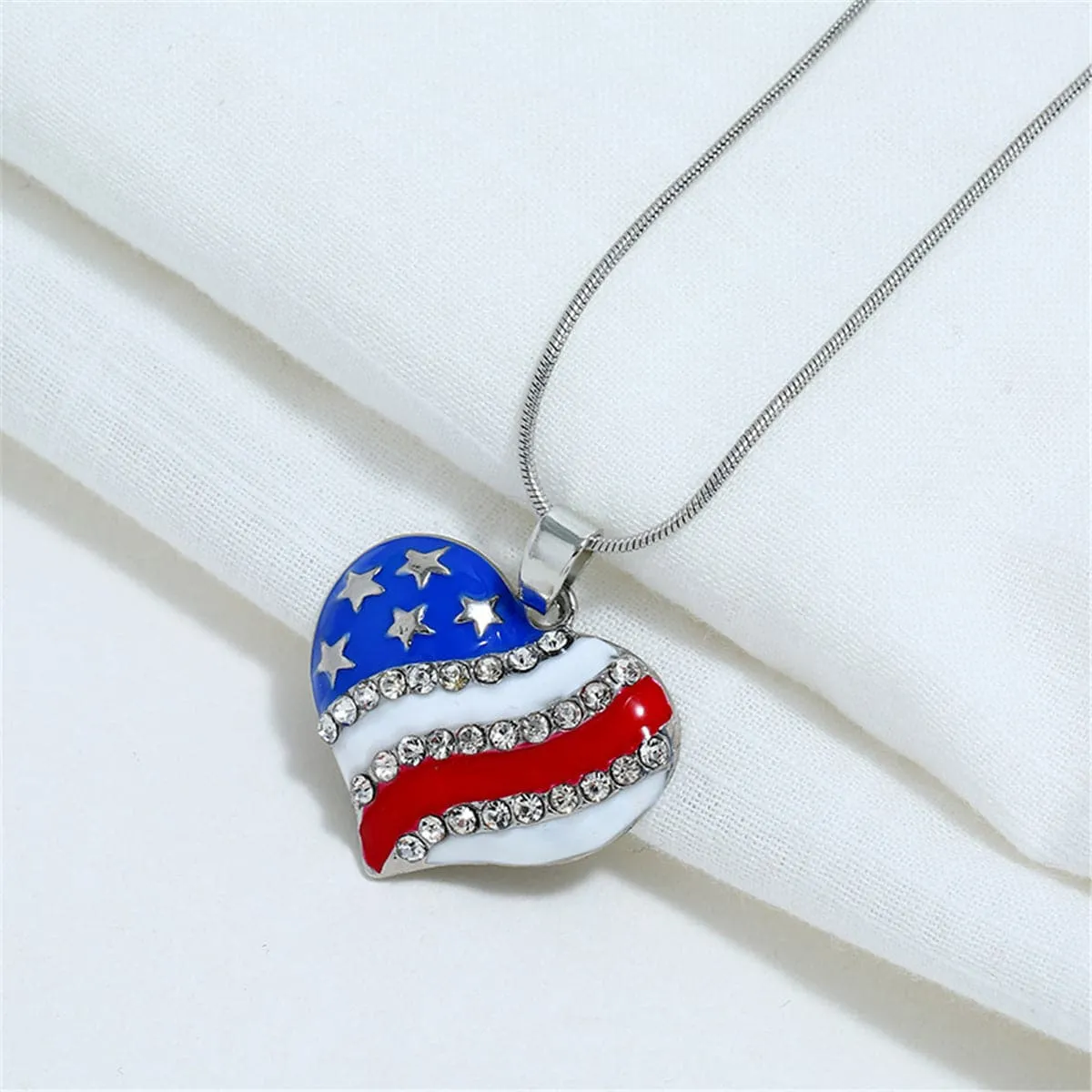 Cubic Zirconia & Silver-Plated Flag Heart Pendant Necklace