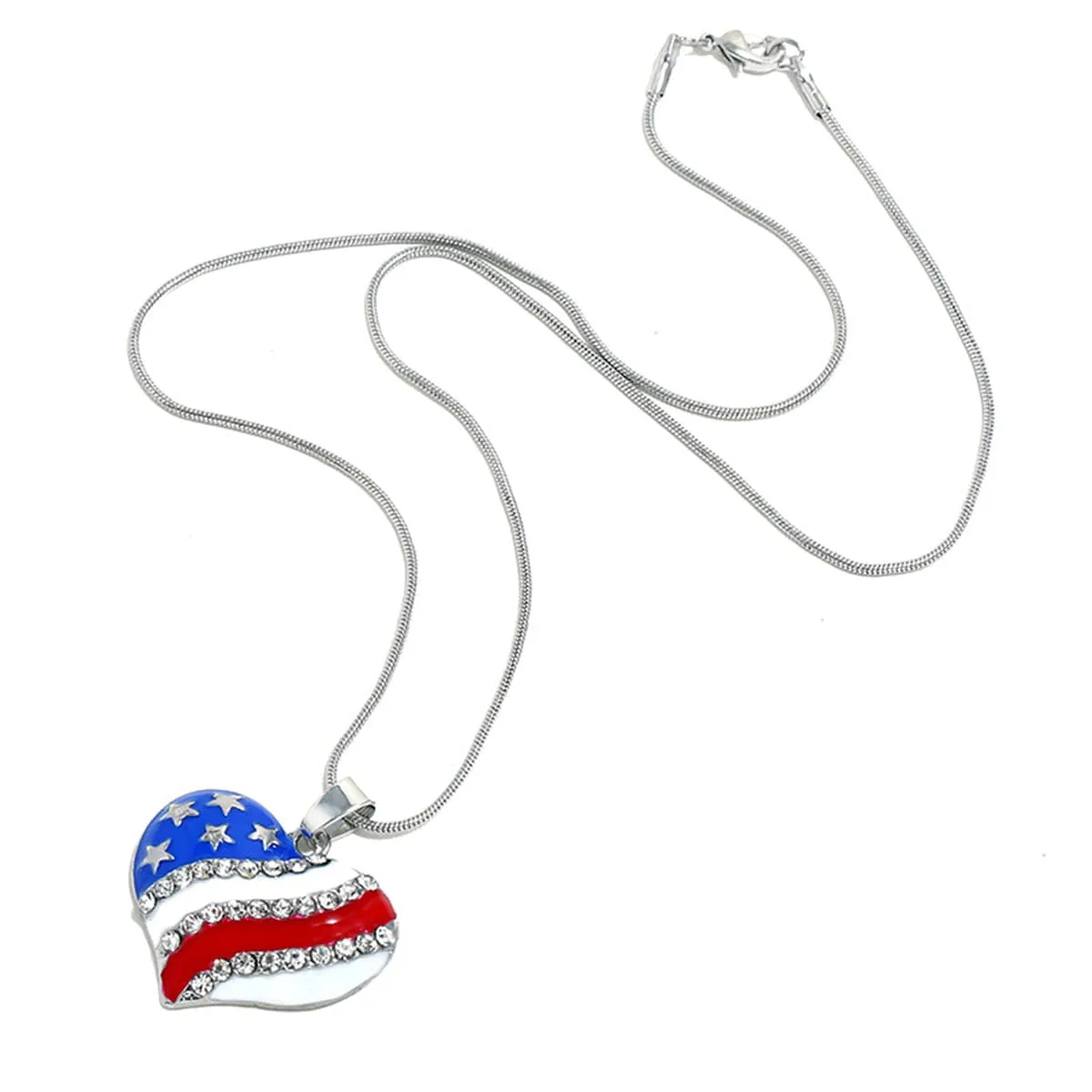 Cubic Zirconia & Silver-Plated Flag Heart Pendant Necklace
