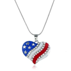 Cubic Zirconia & Silver-Plated Flag Heart Pendant Necklace