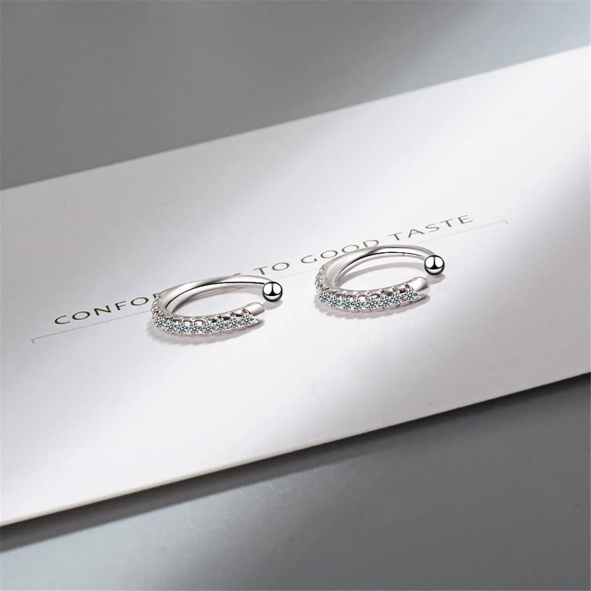 Cubic Zirconia & Silver-Plated Hoop Stud Ear Cuffs