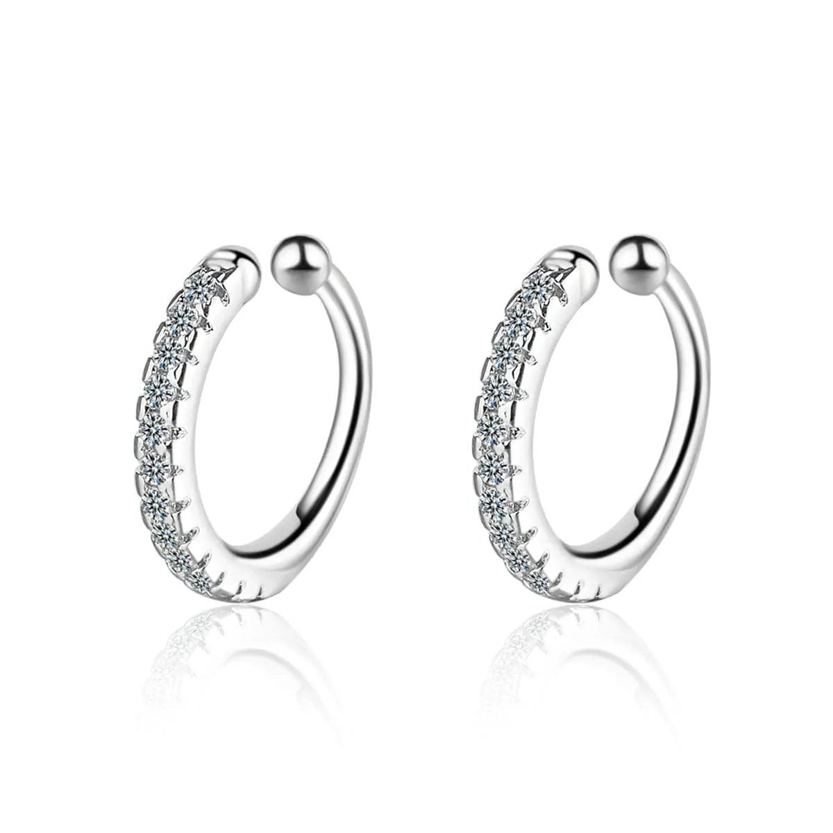 Cubic Zirconia & Silver-Plated Hoop Stud Ear Cuffs