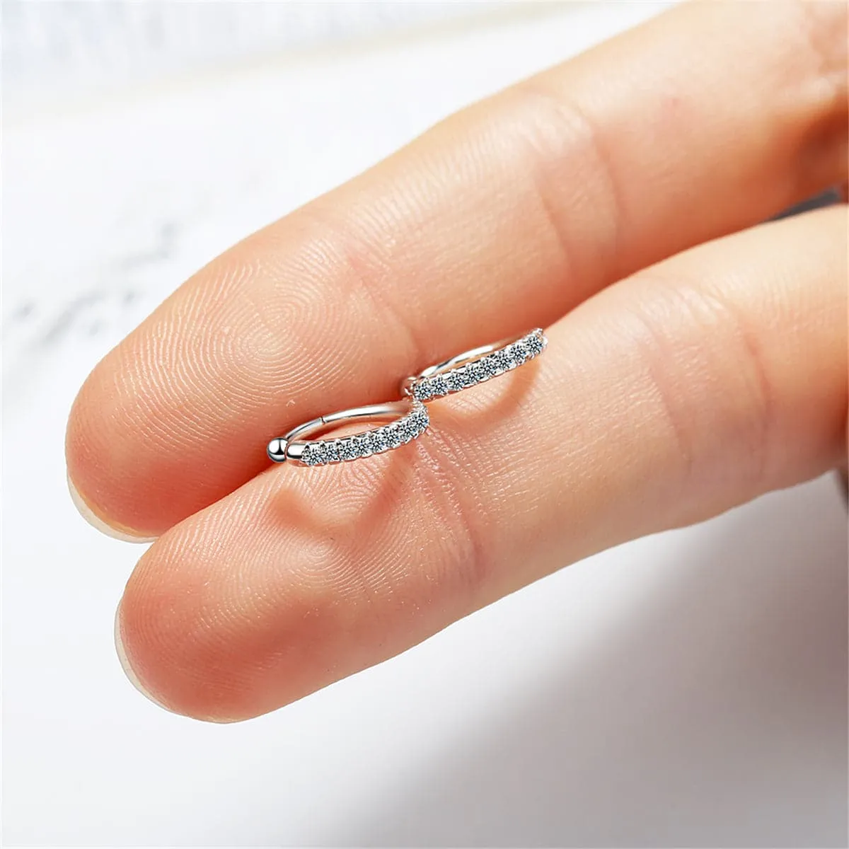 Cubic Zirconia & Silver-Plated Hoop Stud Ear Cuffs