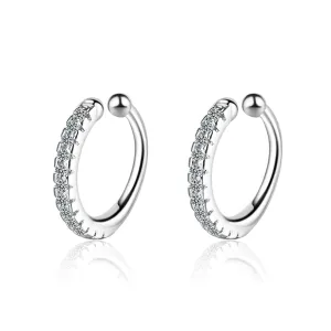 Cubic Zirconia & Silver-Plated Hoop Stud Ear Cuffs