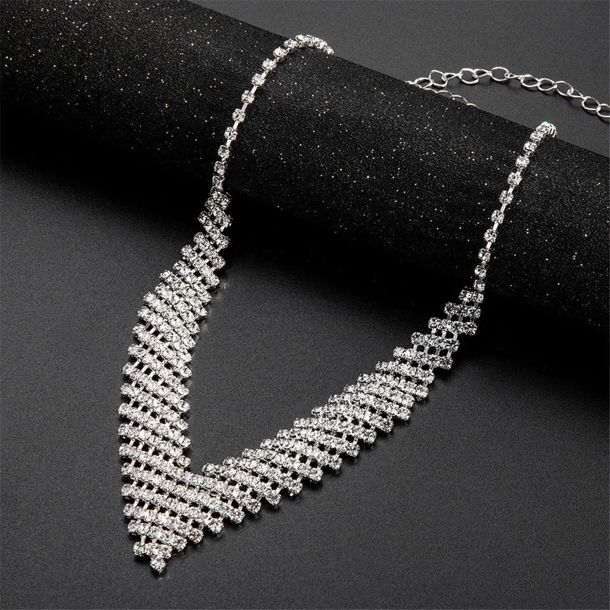 Cubic Zirconia & Silver-Plated Rhombus Drop Earrings & Necklace