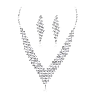 Cubic Zirconia & Silver-Plated Rhombus Drop Earrings & Necklace