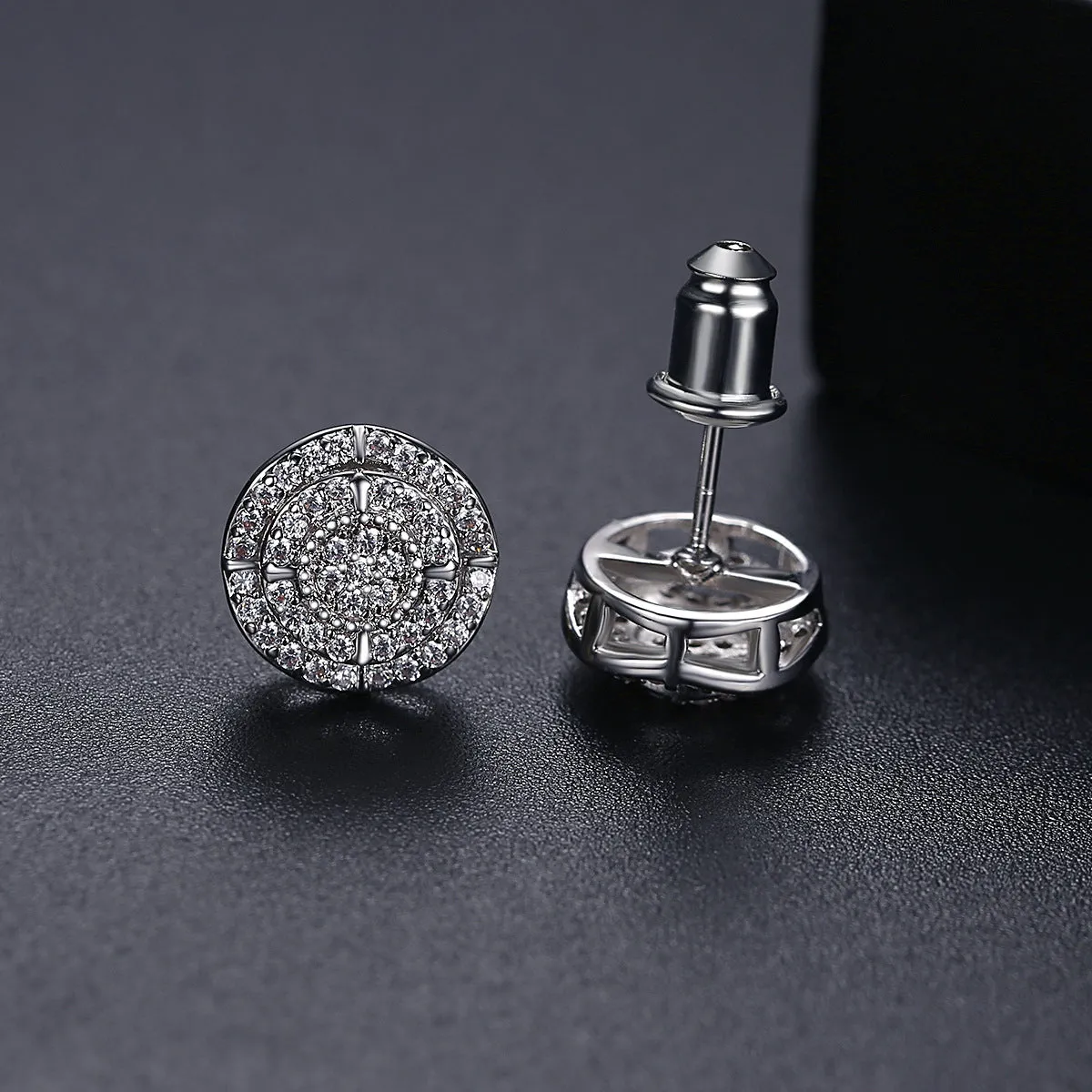 Cubic Zirconia & Silver-Plated Round Stud Earring