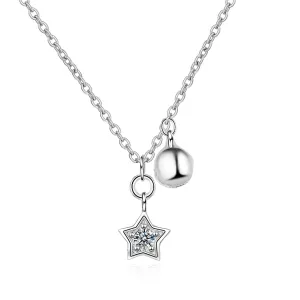 Cubic Zirconia & Silver-Plated Star & Bead Pendant Necklace