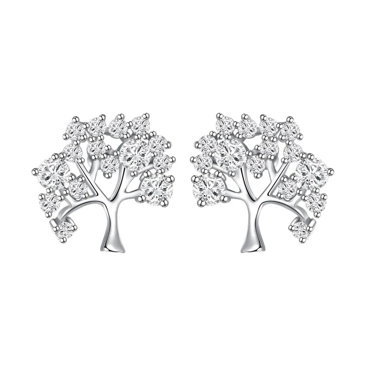 Cubic Zirconia & Silver-Plated Tree Stud Earrings