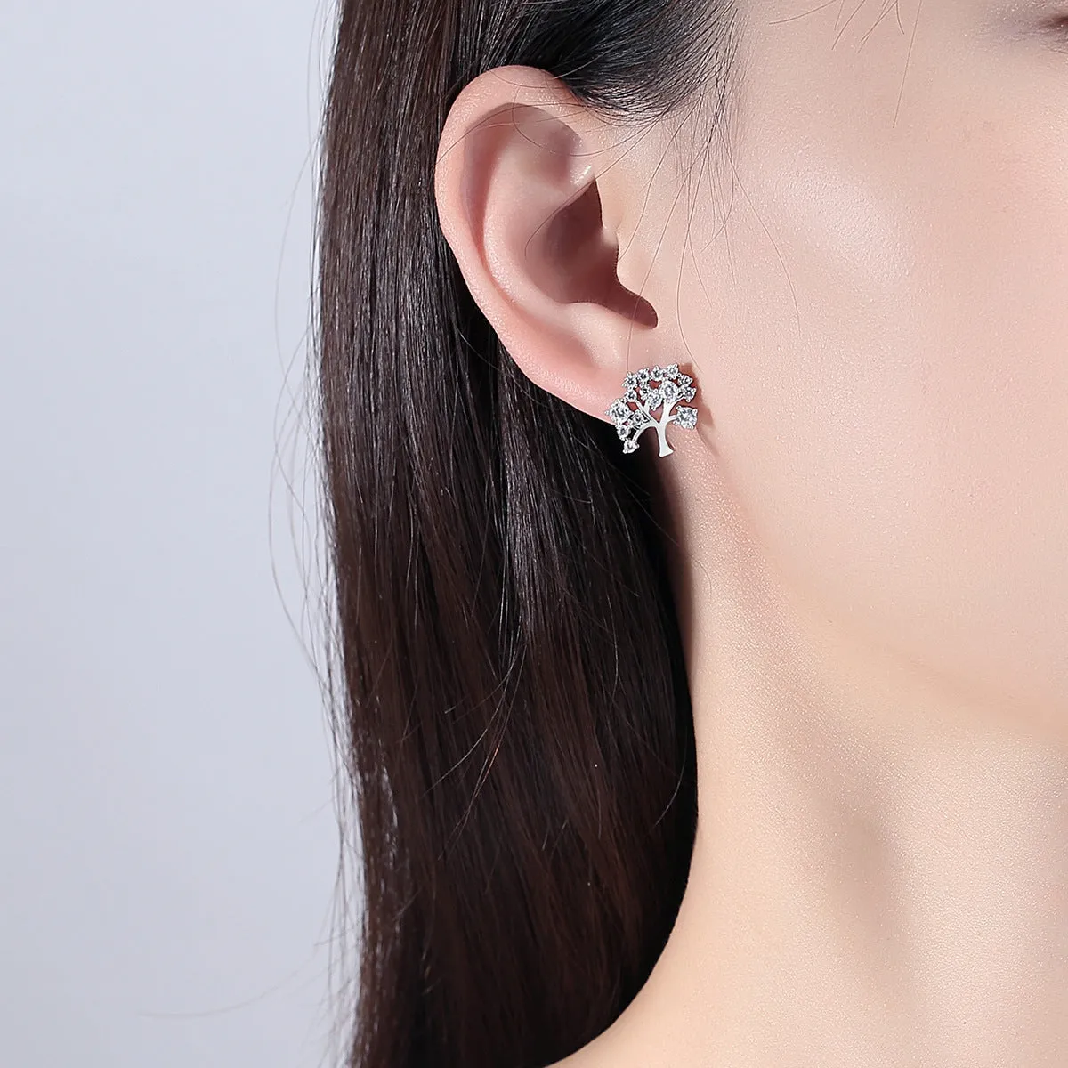 Cubic Zirconia & Silver-Plated Tree Stud Earrings