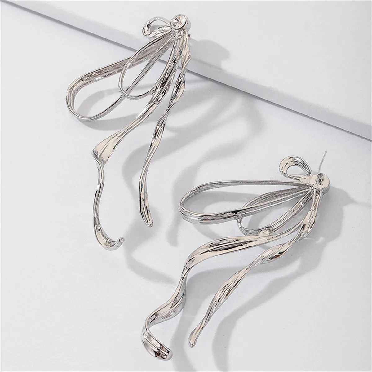 Cubic Zirconia & Silver-Plated Twist Bow Drop Earrings