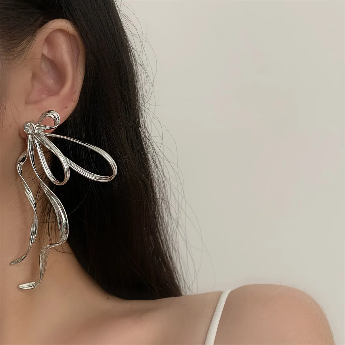 Cubic Zirconia & Silver-Plated Twist Bow Drop Earrings