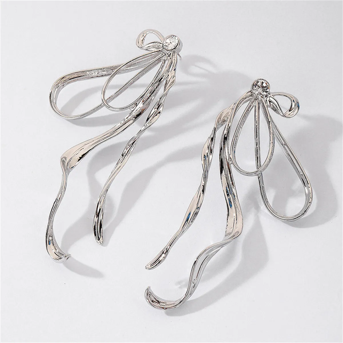 Cubic Zirconia & Silver-Plated Twist Bow Drop Earrings