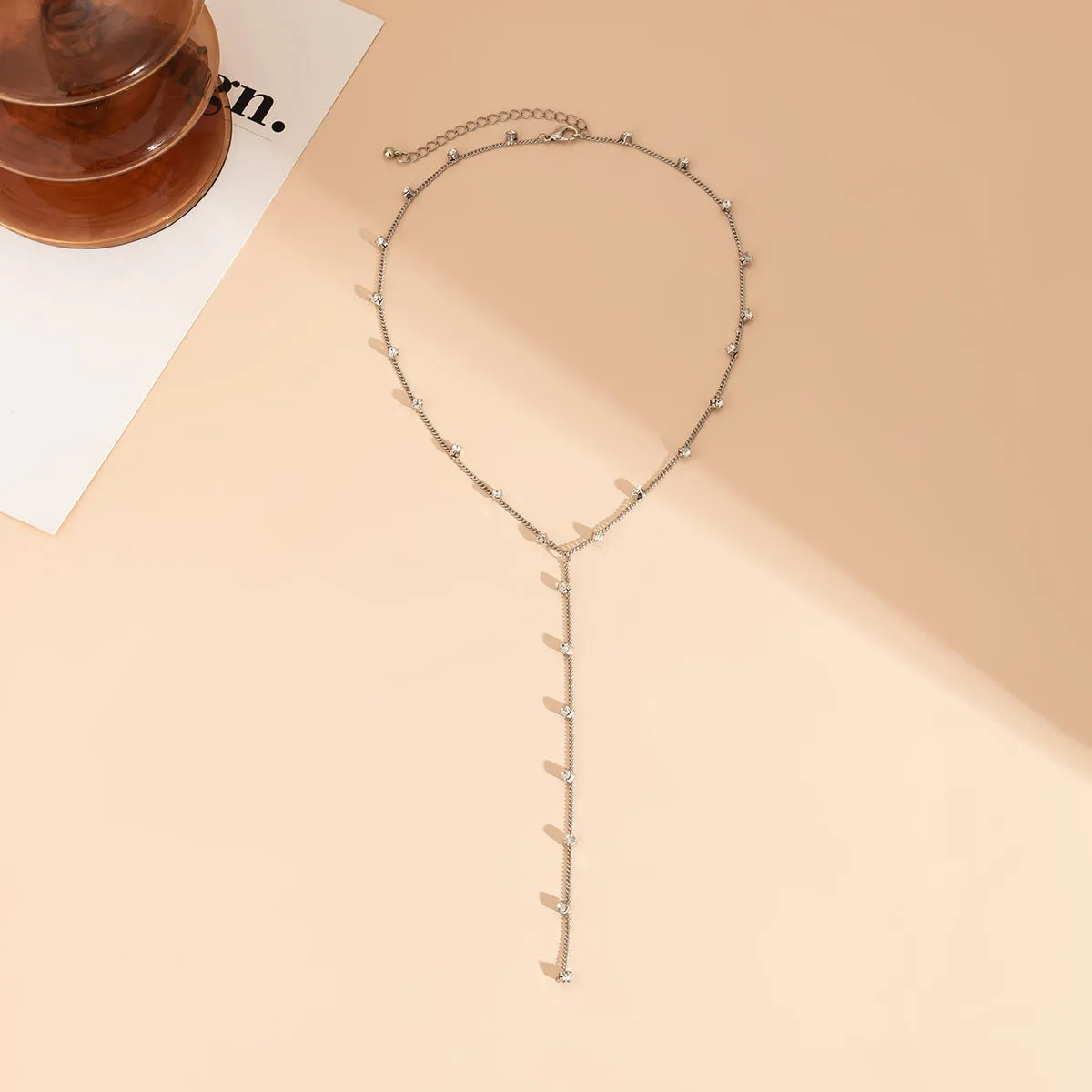 Cubic Zirconia & Silver-Plated Y-Necklace