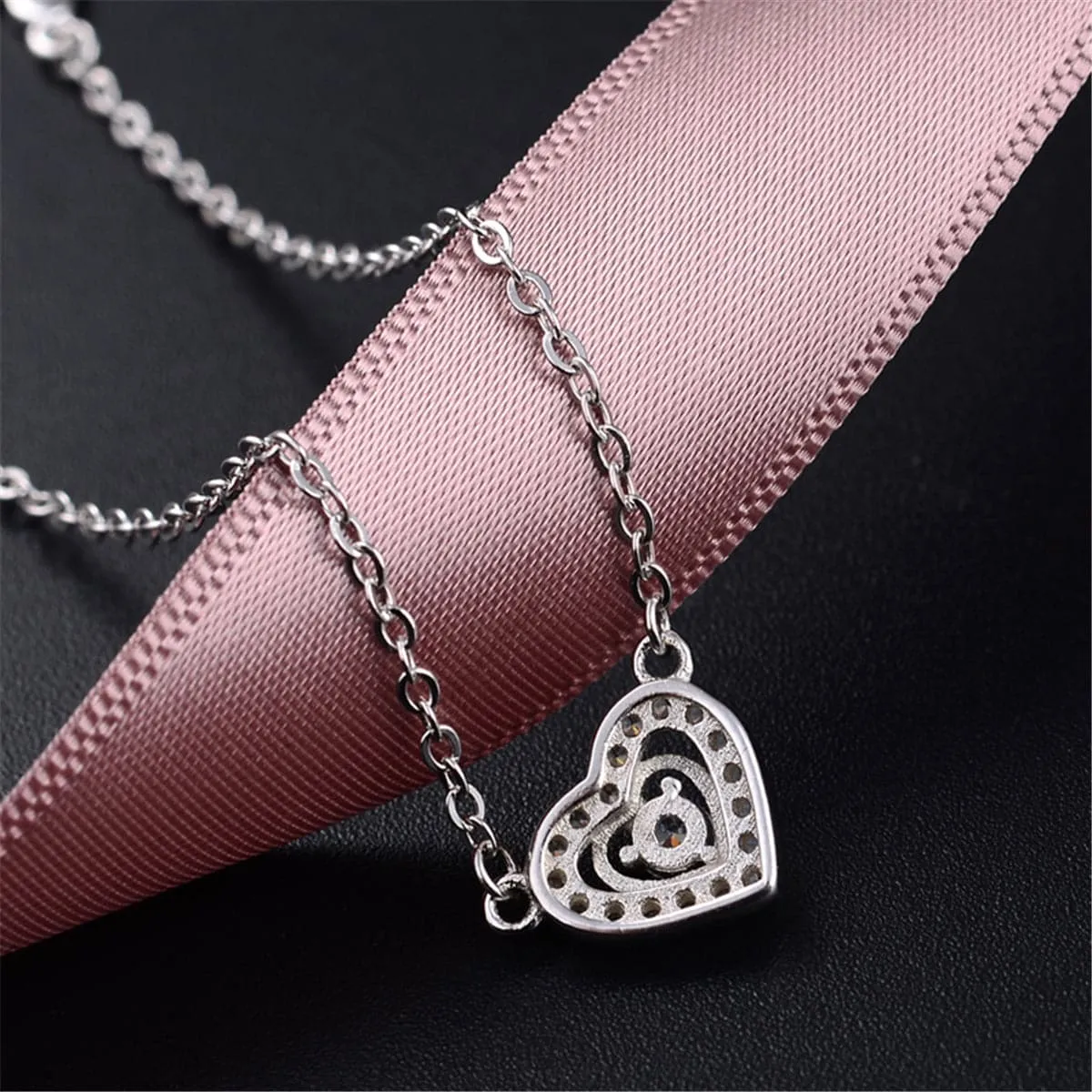 Cubic Zirconia & Sterling Silver Hola Heart Pendant Necklace