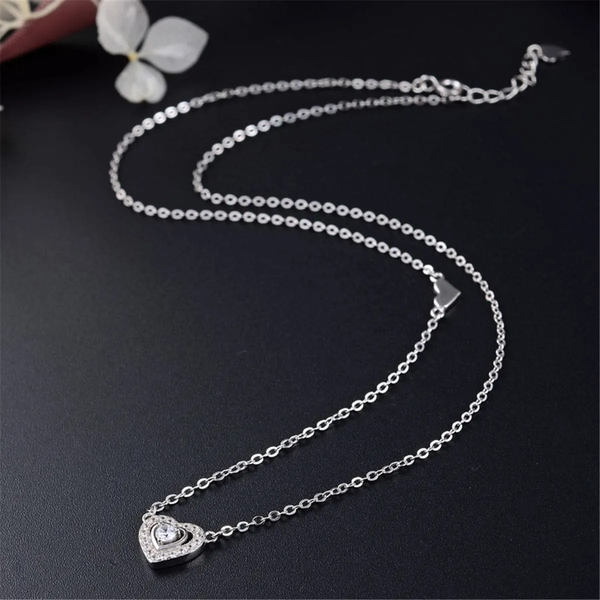 Cubic Zirconia & Sterling Silver Hola Heart Pendant Necklace